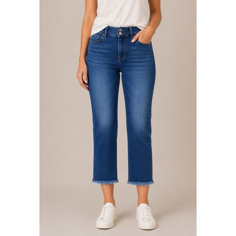 Standard Grace High Rise Straight Leg Jeans Womens 10 Blue Raw Hem Ankle Crop